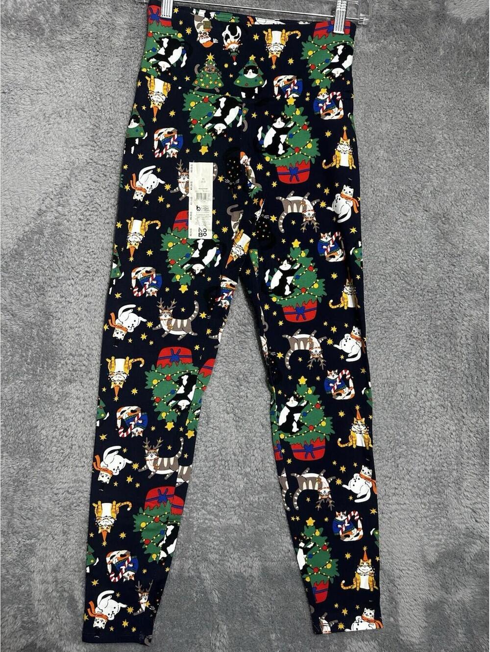 No Boundaries Leggings Womens XS/S Navy Blue Christmas CatsHoliday High Rise NEW